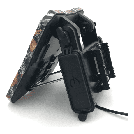 Black electronic device with camouflage pattern on a white background
