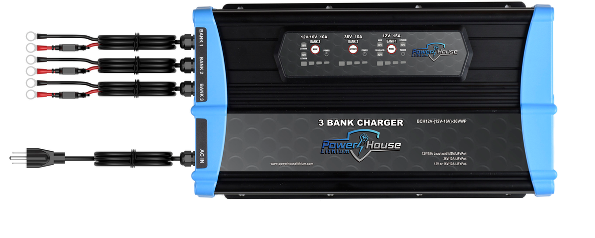 Power House Lithium 12V-16V-36V 3-Bank Waterproof Battery Charger