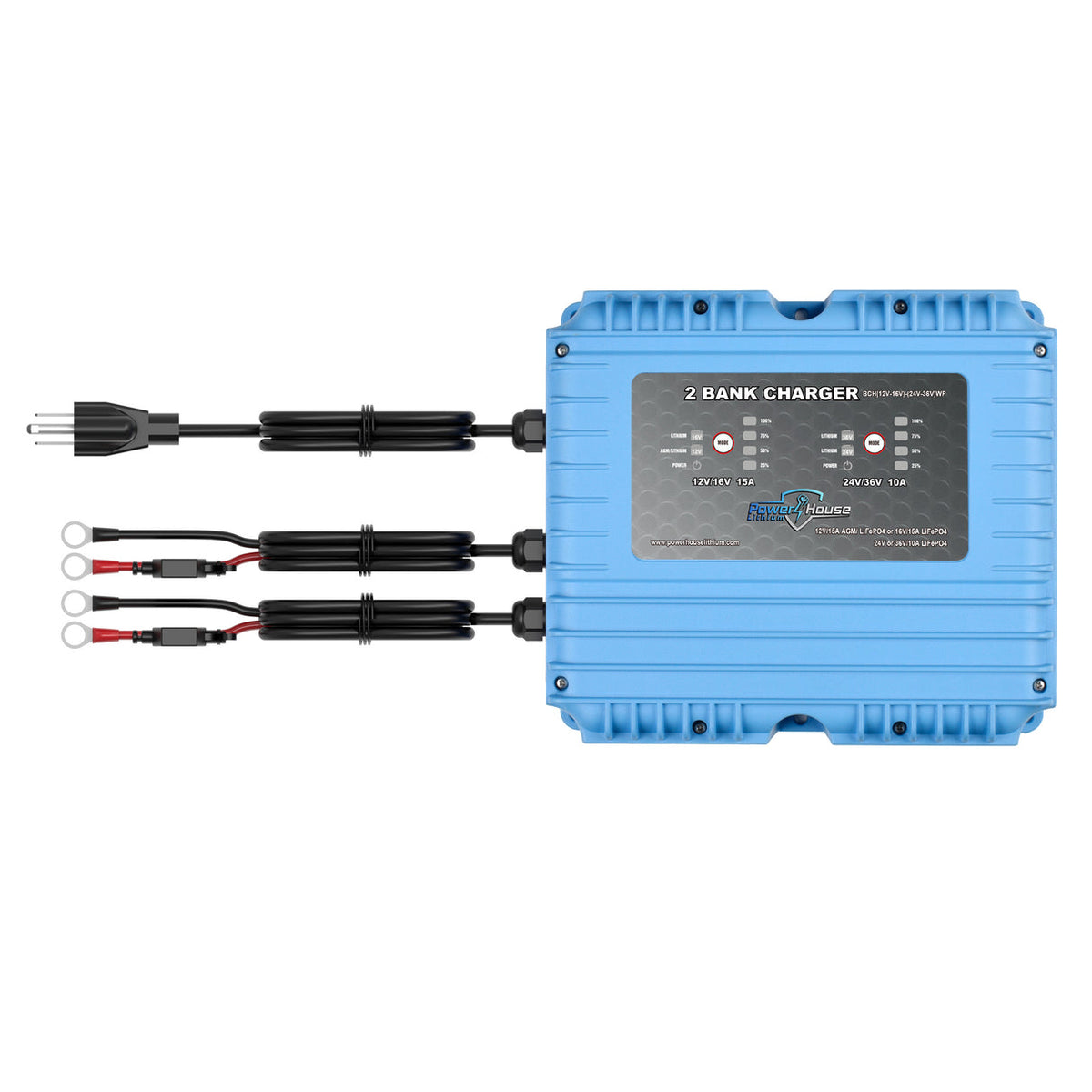 Power House Lithium 12V-16V/24V-36V 2-Bank Waterproof Battery Charger