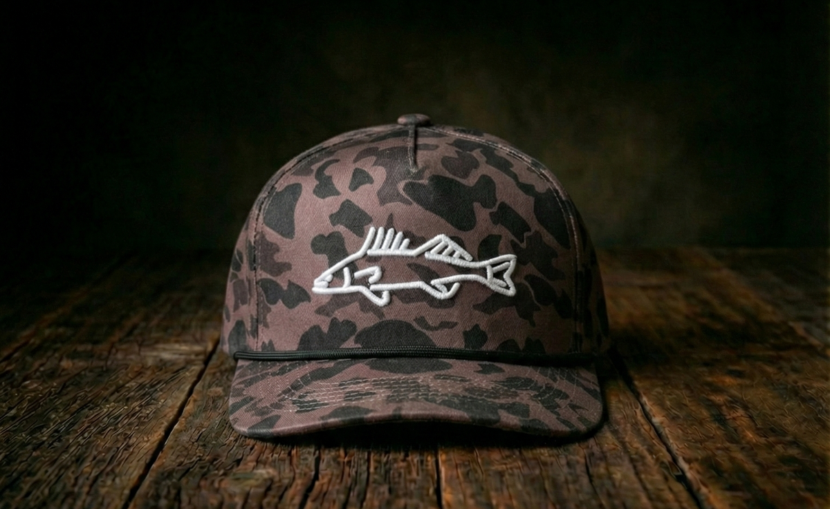Stock Fishing Gear Duck Camo Walleye Rope Hat