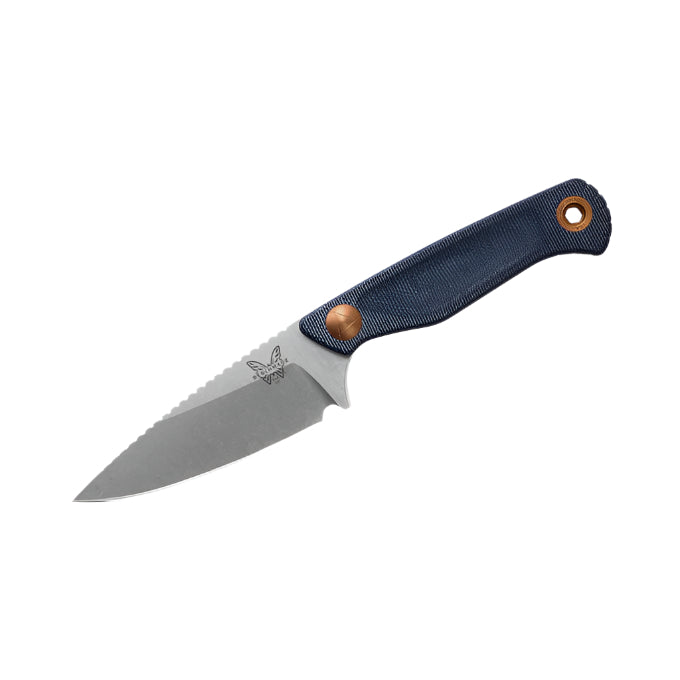 Knife with a blue handle on a white background