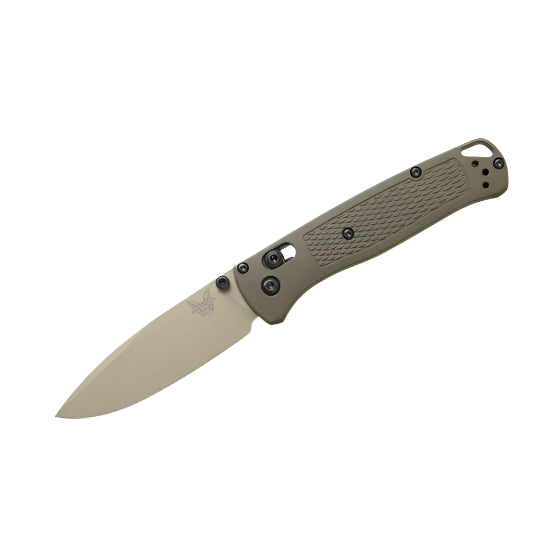 Folding knife with a beige blade and brown handle on a white background