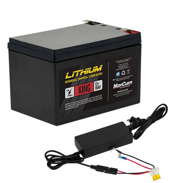 MarCum &quot;King&quot; Lithium 12V 18AH LiFePO4 Battery and 6amp Charger Kit