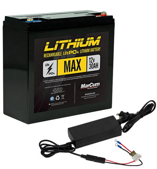 MarCum &quot;Max&quot; Lithium 12V 30AH LiFePO4 Battery and 6amp Charger Kit