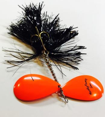 Chubby Musky Bucktail (Flo Orange / White) Muskie Pike Double 9 Inline  Spinner Musky Lures Baits Tackle